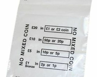 Plastic Coin Bags - No Mixed Coin Bags Pounds Sterling Retail Bags