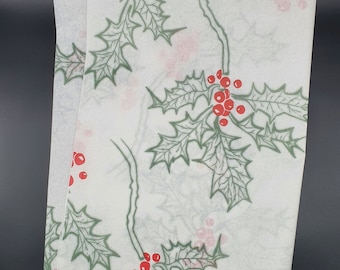 White/Red Christmas Holly Tissue Paper 500mm x 750mm 18gsm