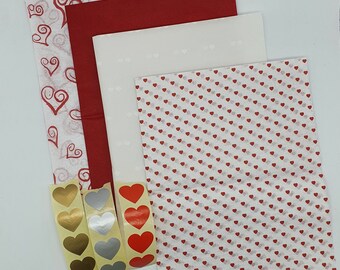 Valentines Day Tissue Paper Bundle With Gold Heart Stickers (Bundle 10)