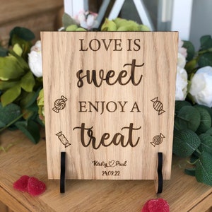 Personalised Wedding Sweet Sign, Oak Wedding Sign, Wedding Sweet Sign, Wedding Take A Treat Sign, Sweet Cart, Wedding Treat Sign Rustic