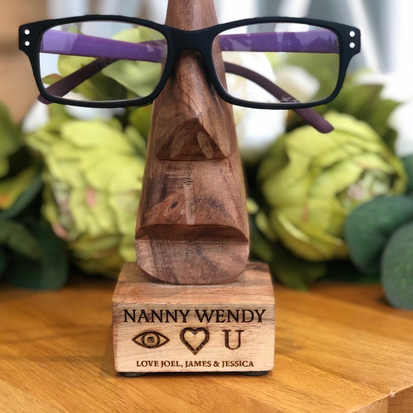 Personalised Wooden Glasses Holder, Wooden Glasses Stand, Specs Holder, Spectacle Holder, Gifts For Grandad, Grandpa, Nanny, Nan Gift, Eye