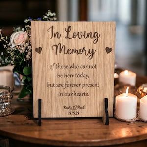 Wedding Sign, Oak Wedding Sign, In Loving Memory, Wedding Heaven Sign, Wedding Memorial Sign, Wedding Reserved Seat, Engraved, Rustic Wooden