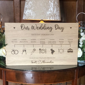 Personalised Wedding Timeline, Oak Engraved Order Of The Day Wedding Sign, Personalised Wedding Itinerary, Custom Rustic Wedding Sign image 3