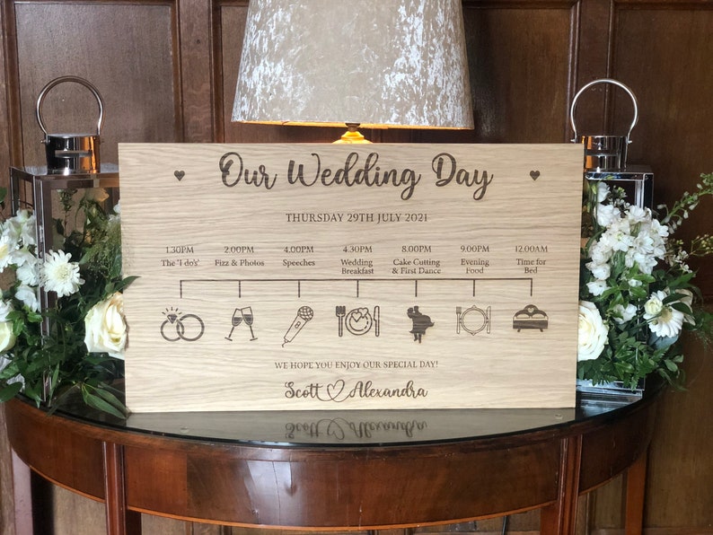 Personalised Wedding Timeline, Oak Engraved Order Of The Day Wedding Sign, Personalised Wedding Itinerary, Custom Rustic Wedding Sign image 3