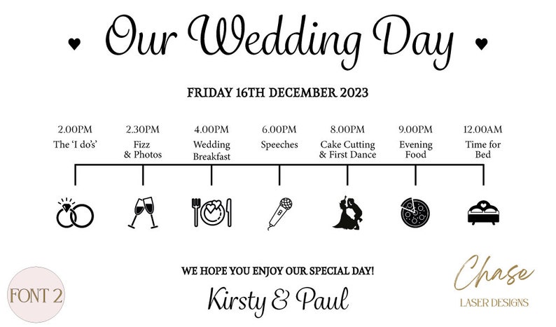 Personalised Wedding Timeline, Oak Engraved Order Of The Day Wedding Sign, Personalised Wedding Itinerary, Custom Rustic Wedding Sign image 5