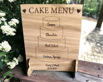 Wedding Sign, Oak Wooden Wedding Sign, Cake Menu Sign, Wedding Cake Flavour Sign, Wedding Menu Sign, Rustic Wooden Wedding, Wedding Food