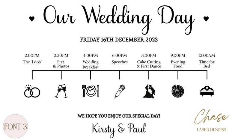 Personalised Wedding Timeline, Oak Engraved Order Of The Day Wedding Sign, Personalised Wedding Itinerary, Custom Rustic Wedding Sign image 6