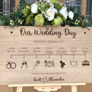 Personalised Wedding Timeline, Oak Engraved Order Of The Day Wedding Sign, Personalised Wedding Itinerary, Custom Rustic Wedding Sign image 1