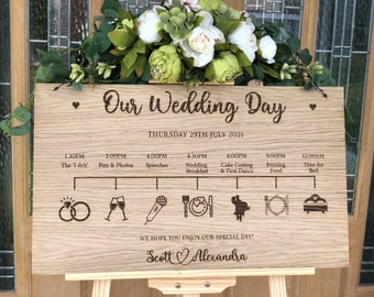 Personalised Wedding Timeline, Oak Engraved Order Of The Day Wedding Sign, Personalised Wedding Itinerary, Custom Rustic Wedding Sign