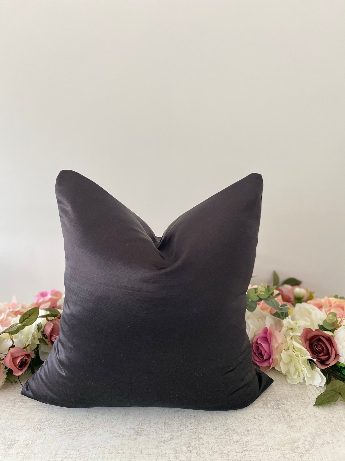 Luxury Black Satin Cushion Cover Handmade in UK with Etsy