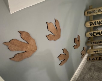 Wooden dinosaur footprints x 5 - dinosaur bedroom decoration boys bedroom dinosaur wall art design