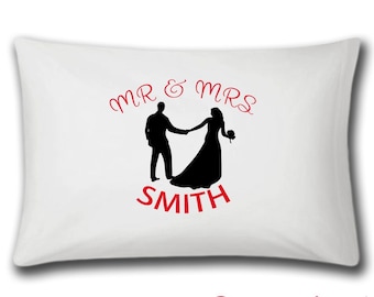 Mr and mrs pillowcase | Etsy Mr Silhouette Couple Pillow Case Cover