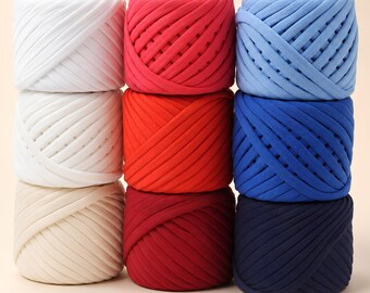 Patriotic Cotton T Shirt Yarn Starter Kit Red White Blue DIY Craft, American Set