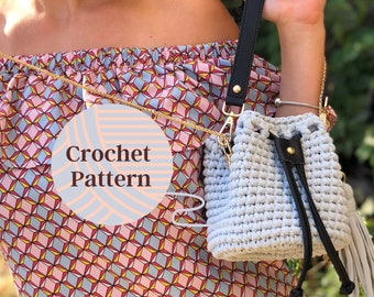 Crochet bag pattern, PDF digital detailed crochet purse pattern, bucket bag tutorial, shoulder bag, tote bag workshop, simple bag pattern