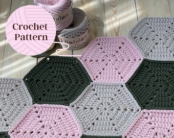 Crochet PDF pattern Diamond carpet, t shirt yarn beginner crochet pattern, easy crochet tutorial, baby mat, PDF workshop how to crochet rug