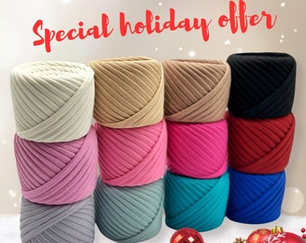 Christmas yarn, craft set for crocheting, knitting, macrame, DIY kit for home decor, jersey yarn bundle, organic cotton yarn, chunky yarn