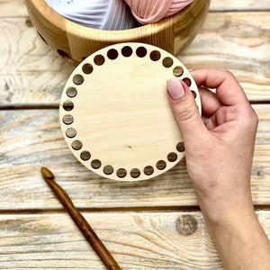 Wooden bottom for basket, circle wooden base, round poplar wood board with holes for crochet, lightweight wood basket floor, different sizes