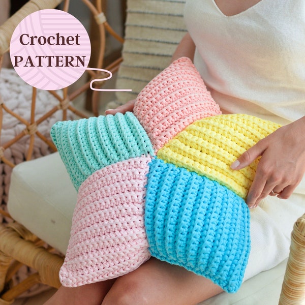 Crocheting pattern star pillow, PDF digital pattern for nursery pillowcase, star cushion easy tutorial, cotton t shirt yarn throw pillow