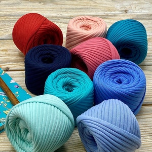 T-shirt yarn set, multicolored ribbon jersey yarn for crocheting, knitting, spaghetti stretchy yarn kit, cotton fabric cloth yarn, Vlady set