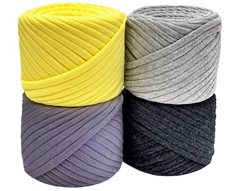Crochet t-shirt yarn set, 4 mini skein set of cotton jersey yarn, knitting kit of multicolored yarn, craft kit learn to crochet, macrame