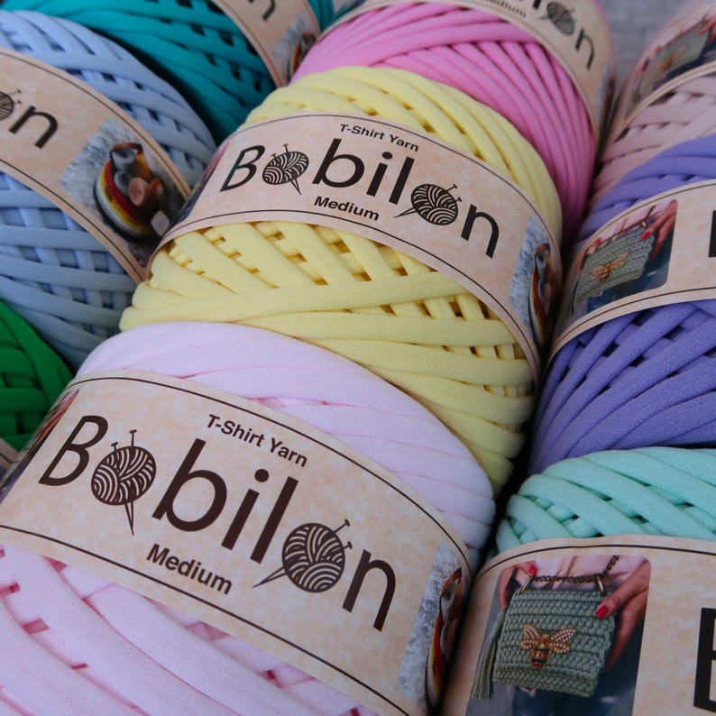 Bobilon bomullsgarn för t-shirts, pastellfärgade vårfärger, virkade väskor, korgar (100 m) bild 20