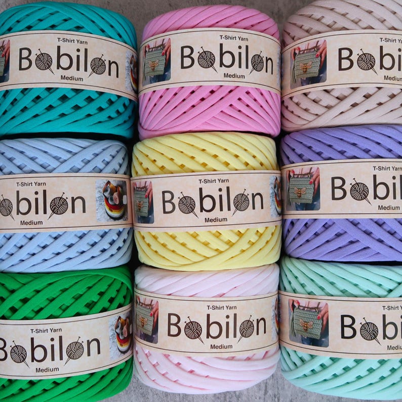 Bobilon bomullsgarn för t-shirts, pastellfärgade vårfärger, virkade väskor, korgar (100 m) bild 6