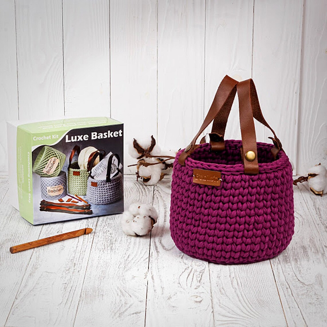 Crochet Basket Kit Learn To Crochet Bobilon Luxe Basket DIY Etsy