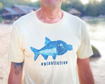 Bottle Fish #plasticfree Unisex organic cotton t-shirt by femillustration