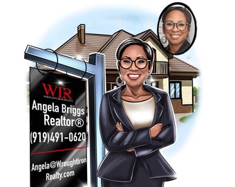 Real Estate Logo Portrait, Real Estate advertasement, Personalized Realtor Sign, Closing gift Real Estate Agent, Real Estate Sold Sign
