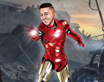 Ritratto personalizzato di un supereroe da una foto: caricatura personalizzata (file digitale)