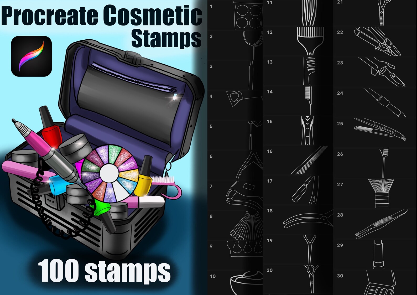 100 Procreate Cosmetic Stamps. Procreate Brushes. Etsy
