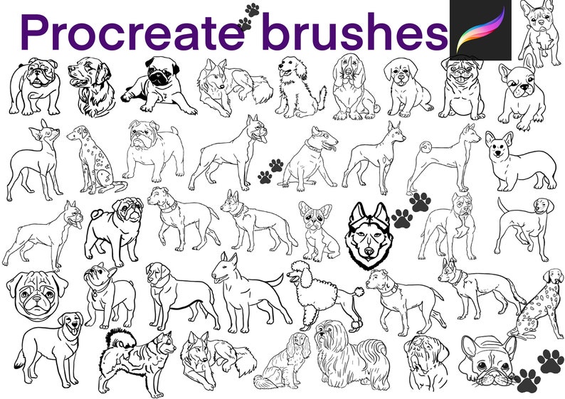 50 Dogs Brush Set Procreate Pets Brushes Animals Brushes Etsy