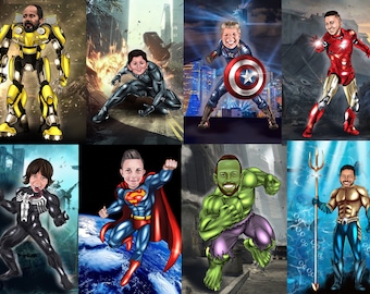 Get Your Own Superhero Portrait from your photo/ Superhero caricature /Custom super hero portrait/ Gifts