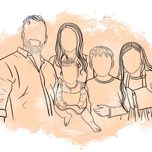 Aangepaste lijntekening Aangepaste familietekening van foto, kerstcadeau, gepersonaliseerde illustratie familieportret, cadeau soulmate, cadeau stel
