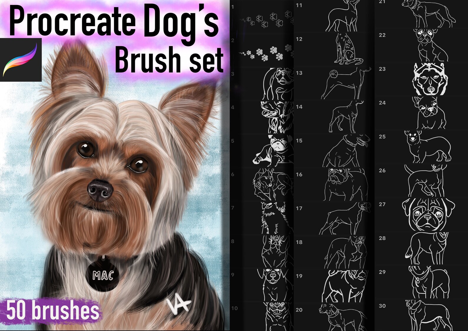 50 Dogs brush set Procreate Pets brushes Animals brushes Etsy