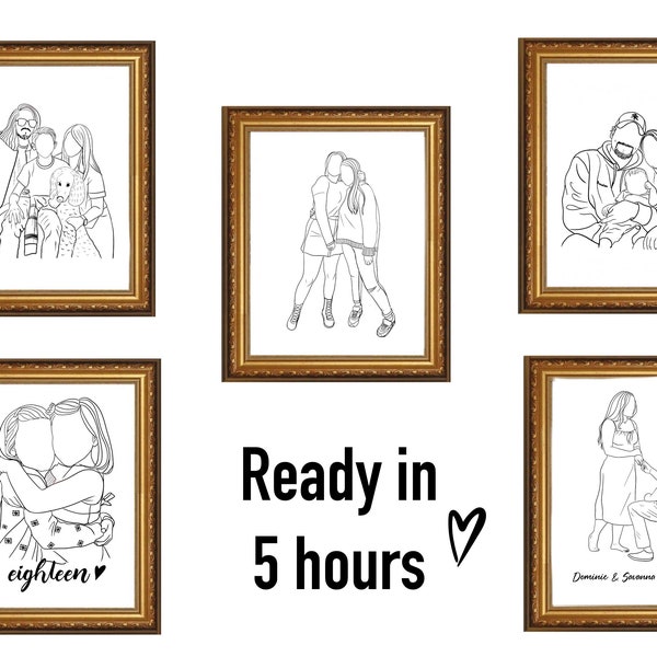 Custom Line Drawing Custom Family Drawing from Photo, Christmas Gift, Personalized Family Portrait illustration, Soulmate Gift, Couple Gift