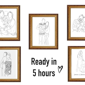 Aangepaste lijntekening Aangepaste familietekening van foto, kerstcadeau, gepersonaliseerde illustratie familieportret, cadeau soulmate, cadeau stel