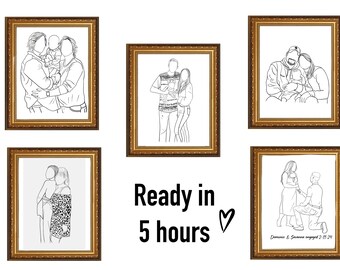 Custom Line Drawing Custom Family Drawing from Photo, Christmas Gift, Personalized Family Portrait illustration, Soulmate Gift, Couple Gift