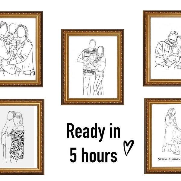 Custom Line Drawing Custom Family Drawing from Photo, Christmas Gift, Personalized Family Portrait illustration, Soulmate Gift, Couple Gift