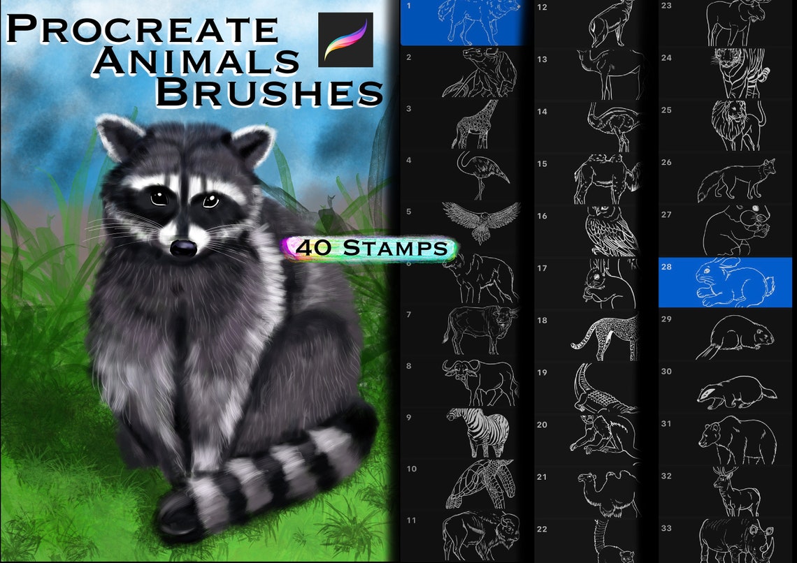 40 Procreate Animals Brushes. Procreate Animals Stamps. Etsy