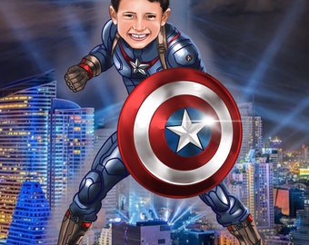 Get Your Own Superhero Portrait from your photo/ Superhero caricature /Custom super hero portrait/ Gifts for kids ready to print.