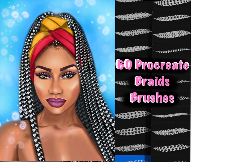 60 Procreate Braids Brushes. Procreate Hair Brushes. Procreate Etsy