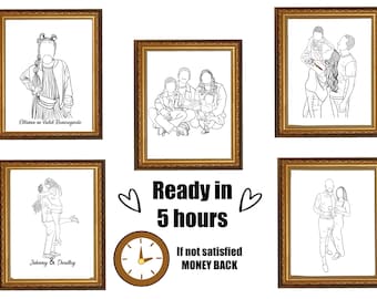 Custom Line Drawing Custom Family Drawing from Photo, Christmas Gift, Personalized Family Portrait illustration, Soulmate Gift, Couple Gift