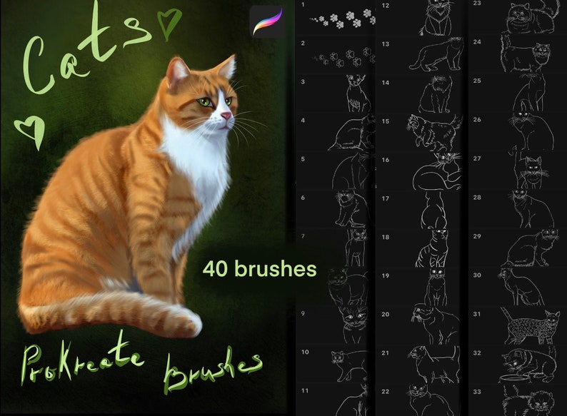 40 Procreate Cats Brushes. Procreate Brushes. Procreate Stamps Etsy