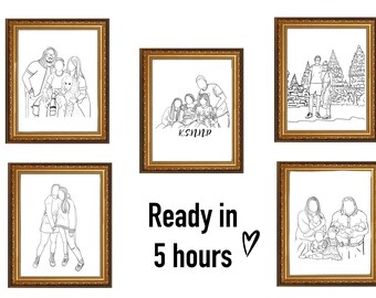 Custom Line Drawing Custom Family Drawing from Photo, Christmas Gift, Personalized Family Portrait illustration, Soulmate Gift, Couple Gift