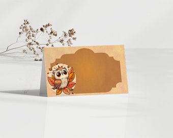 Owl, Thanksgiving, Fall Tent Card, Place Card, Seating Card- DIGITAL DESIGN