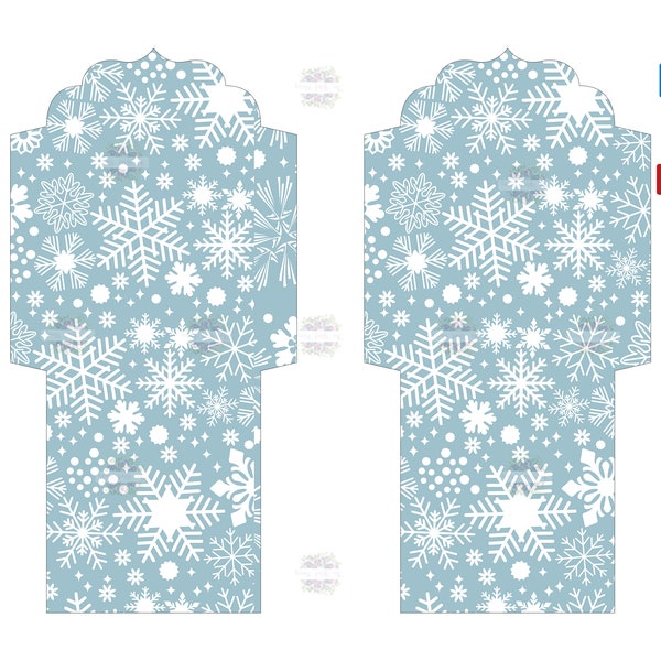 Tea Envelope- Blue With White Winter Snowflakes Teabag Envelope, DIGITAL DESIGN, No writing