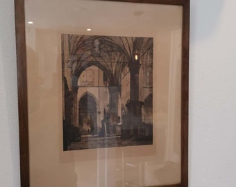 Oude litho Johannes Bosboom - Kerkinterieur Alkmaar