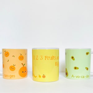 11oz 12oz Boys mug set, Set of 3, Toddler mug, Kids mug, Boys Mug, Fruits, Spring, Summer, Birthday Gift, Gifts