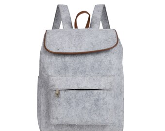 Bolso gris claro material reciclado respetuoso del medio ambiente de la mochila de la tela del fieltro
